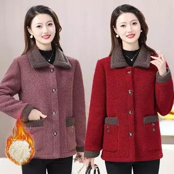 Зимняя куртка Женское пальто из искусственной шерсти Свободный плюш Теплый гранулированный флис Хлопок Стеганые пальто Парки XXXXL красный