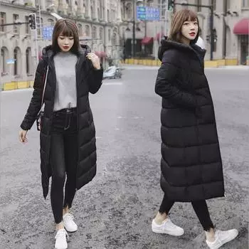 Зимняя куртка, женское пальто, куртка, длинная пуховая куртка, пальто, длинная куртка на утином пуху с капюшоном, большой размер 3XL чёрный