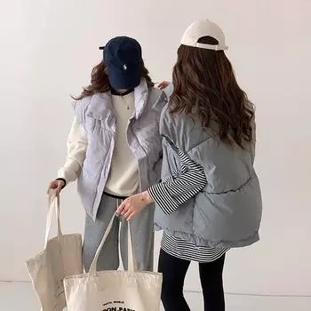 Зимняя куртка, жилет, куртка для студенток, свободный крой и утягивающий стильный хлопковый жилет без рукавов, топ S