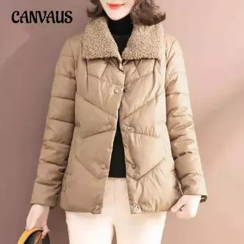 Зимняя легкая модная куртка для женщин среднего возраста, короткая куртка свободного размера, хлопковая куртка большого размера 2XL бежевый