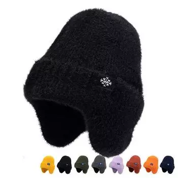 Зимняя лыжная шерстяная шапка для женщин и мужчин, теплая вязаная шапка для защиты ушей чёрный