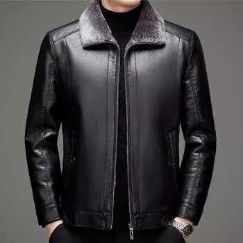 Зимняя меховая куртка из натуральной кожи, мужская куртка из овчины с утолщенным бархатом, повседневная, свободная, для людей среднего и пожилого возраста M