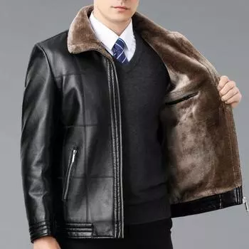 Зимняя меховая куртка из натуральной кожи для людей среднего и пожилого возраста, мужская куртка из натуральной овчины, утолщенная кожаная куртка, пальто, верх M