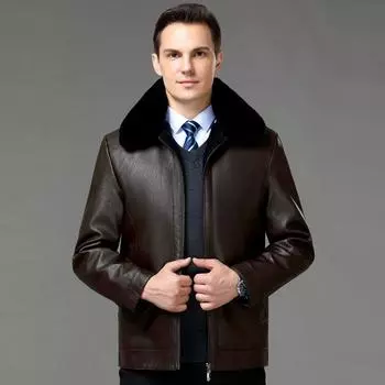 Зимняя меховая куртка-комбинезон для мужчин из утолщенного бархата, теплая, для папы среднего и пожилого возраста, кожаная куртка с меховым воротником M