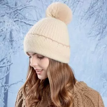 Зимняя меховая шапка-пуловер с жемчугом, женская уличная шапка, защищающая от холода, бархатная теплая вязаная шерстяная шапка для защиты ушей белый