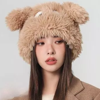 Зимняя милая плюшевая шапка для детей с изображением мультяшной собаки, длинная защитная шапка Baotou, универсальная теплая шапка Lei Feng One Size