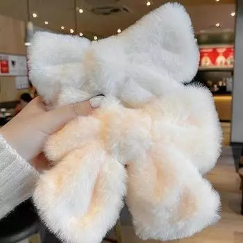 Зимняя милая плюшевая заколка-бантик для женщин, корейские простые однотонные заколки-бантики, большая заколка для девочек, аксессуары для волос