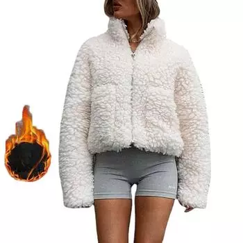 Зимняя мода 2023, новая женская повседневная флисовая куртка с высоким воротником и длинными рукавами, топ S кофейный