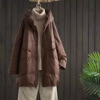 Зимняя мода 2024 года, новый большой размер, свободный, утолщенный, теплый, с капюшоном, на белом утином пуху, средний и длинный пуховик M оранжевый