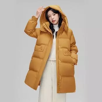 Зимняя мода 2024 года, толстый пуховик, женский, белый, с воротником-стойкой, теплая, съемная шапка, теплая куртка средней и длинной длины S