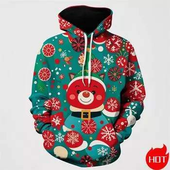 Зимняя мода 3D Счастливого Рождества печатные толстовки для мужчин Санта-Клаус Графический капюшон Толстовка Винтажные толстовки Мужская одежда Топ S