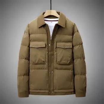 Зимняя мода белый утиный пух пух утолщенная водонепроницаемая ткань мужской воротник-стойка тренд M чёрный