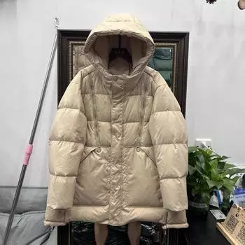 Зимняя мода большого размера, среднего и длинного белого утиного пуха, свободная, с капюшоном, утолщенная, теплая, высококачественная, повседневная, пуховая куртка для женщин M красный