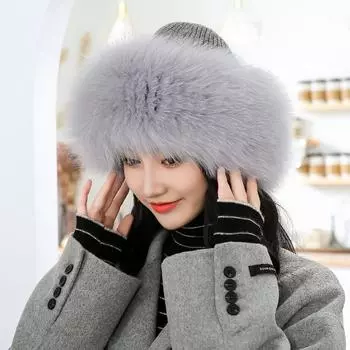 Зимняя мода для девочек, теплая пушистая шапка из натурального меха лисы, натуральная мягкая меховая шапка для женщин, вязаная шапка из 100% натурального меха лисы 52cm-60cm теплый белый