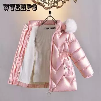 Зимняя мода для девочек в стиле принцессы с толстым плюшевым хлопковым пальто M розовый