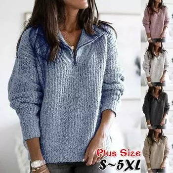 Зимняя мода для женщин, осень, повседневный однотонный свитер с V-образным вырезом на молнии, длинный рукав, теплый свитер, пальто, повседневный полосатый вязаный свитер, топы 4XL чёрный