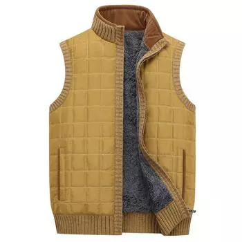 Зимняя мода клетчатые жилеты на молнии теплые жилеты жилет мужской пальто M красный