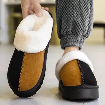 Зимняя мода, легкие, нескользящие, износостойкие, с толстой подошвой, утолщенные и плюшевые, теплые хлопковые туфли, домашние повседневные хлопковые тапочки 36 коричневый/чёрный