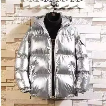 Зимняя мода мужская утолщенная свободная блестящая хлопковая одежда с капюшоном в гонконгском стиле свободная повседневная одежда из хлопка мужская одежда M чёрный