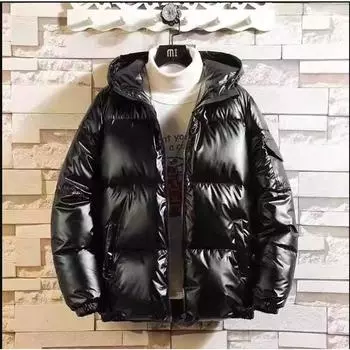 Зимняя мода мужская утолщенная свободная блестящая хлопковая одежда с капюшоном в гонконгском стиле свободная повседневная одежда из хлопка мужская одежда M чёрный