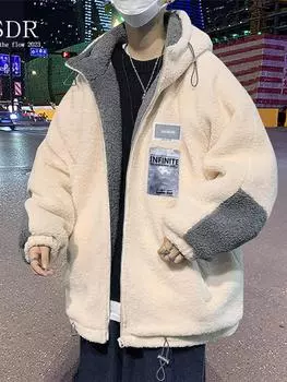 Зимняя мода, мужское кашемировое пальто с длинными рукавами и капюшоном на хлопковой подкладке, кашемировое пальто, мужская модная одежда, мужские топы M чёрный