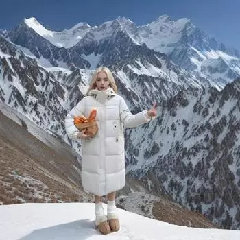 Зимняя мода на пуху с хлопковой подкладкой женская средняя и длинная выше колена утолщенная свободная куртка с хлопковой подкладкой куртка M [Recommended below 57.5 kg]