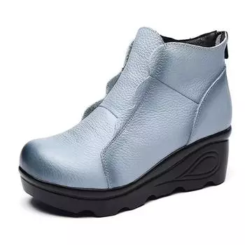 Зимняя мода на толстой подошве на танкетке с высоким каблуком, роскошные женские сапоги из коровьей кожи, удобные теплые туфли для мам, женские красные сапоги 225 чёрный