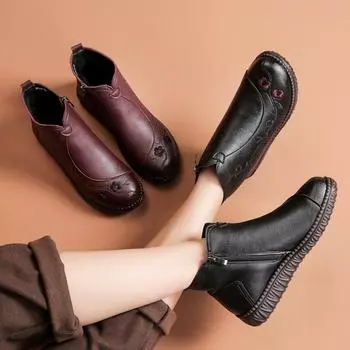 Зимняя мода натуральная кожа женские ботильоны женские толстые плюшевые теплые зимние сапоги женские повседневные легкие хлопковые сапоги 35 чёрный