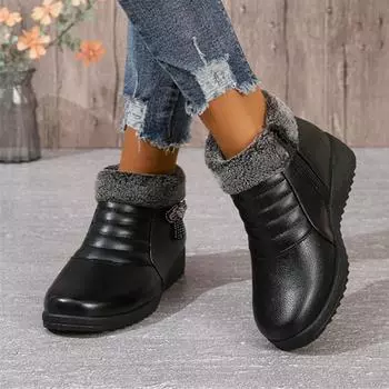 Зимняя мода однотонные простые удобные повседневные женские туфли на плоской подошве с нескользящей боковой молнией теплые короткие ботинки Chaussure Femme 36