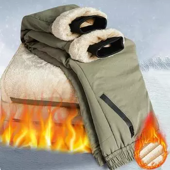 Зимняя мода плюс флисовые утолщенные теплые водонепроницаемые спортивные брюки мужские повседневные свободные брюки большого размера 6XL чёрный