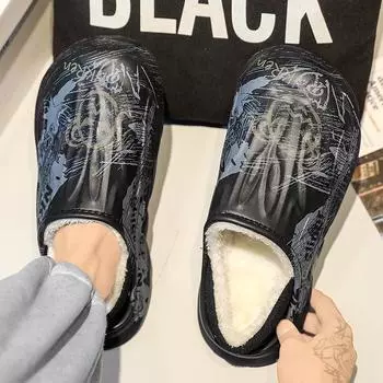 Зимняя мода плюс с плюшевыми теплыми парными тапочками, хлопковая обувь, повседневные хлопковые тапочки, водонепроницаемая обувь 38-47 38 чёрный