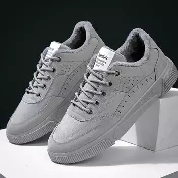 Зимняя мода плюшевые теплые туфли для мужчин корейский тренд хлопковые утолщенные мужские роскошные туфли повседневные низкие плоские кроссовкиyu8 39 чёрный