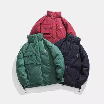 Зимняя мода Порт Стиль однотонный парный хлопковый утепленный пиджак Толстое пальто с вышивкой Простой стиль повседневный свободный пиджак M