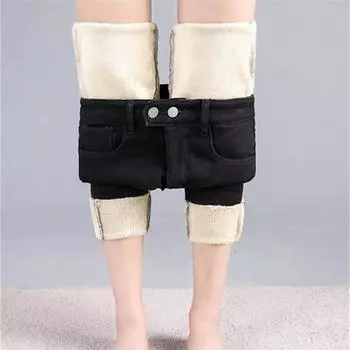 Зимняя мода, повседневные джинсы с высокой талией, брюки-карандаш, теплые джинсы, бархатные толстые женские джинсы в стиле Харадзюку, бархатные эластичные уличные джинсы 25 синий