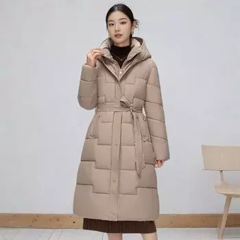 Зимняя мода повседневные ветрозащитные пуховики женские средней длины стили хлопковая стеганая куртка пуховики с капюшоном M белый