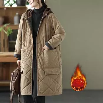 Зимняя мода с капюшоном из хлопка, женские утолщенные длинные парки, куртки, ветровки, тонкие, облегающие, повседневные, хлопковые пальто M армия зеленый