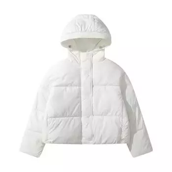 Зимняя мода свободное женское короткое пальто с цветочным капюшоном теплая утолщенная куртка S белый