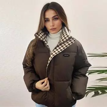 Зимняя мода теплая пуховая хлопковая куртка большого размера с длинным рукавом на молнии пуховые парки пальто M коричневый