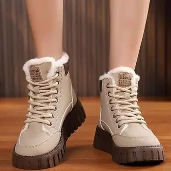 Зимняя мода теплая женская плюшевая изоляция универсальная студенческая большая хлопковая обувь повседневная обувь бисквитный торт трендовые ботинки 35 чёрный