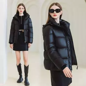 Зимняя мода теплое пуховое пальто женское большого размера роскошные винтажные однотонные толстые куртки ветрозащитные парки верхняя одежда M чёрный