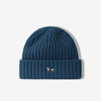 Зимняя мода универсальная защитная вязаная шапка для ушей для мужчин с милым рисунком щенка из мультфильма, вышитая шерстяная шапка из смешанной шерсти для женщин M56-58cm чёрный