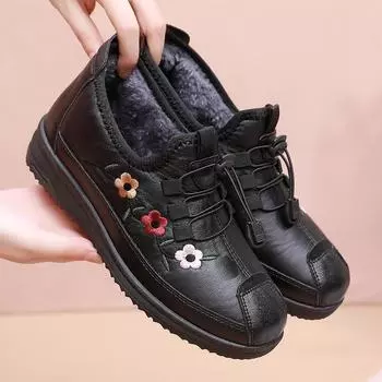 Зимняя мода женская обувь женские кожаные теплые зимние сапоги на платформе женские повседневные ботильоны на плоской подошве обувь для мам 36 чёрный