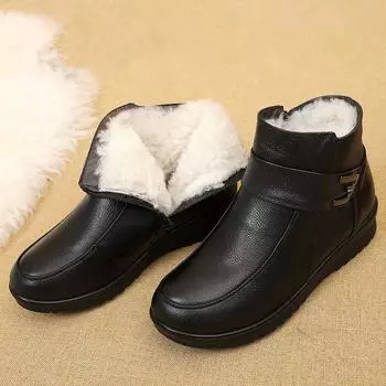 Зимняя мода женские ботильоны из натуральной кожи женские толстые плюшевые теплые зимние сапоги для мам водонепроницаемые нескользящие сапоги большого размера 35-41 35 чёрный