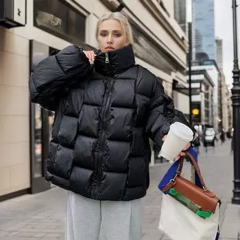 Зимняя мода женские парки теплые пуховые хлопковые короткие куртки толстые свободные пуховые пальто с воротником-стойкой женские однотонные пальто M белый