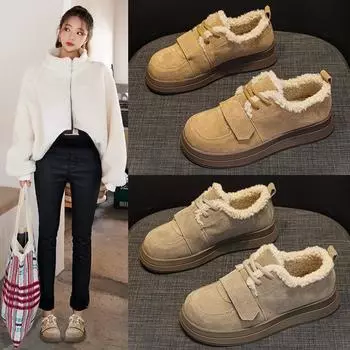 Зимняя мода женские теплые туфли на плоской подошве в стиле Мори женские туфли на плоской подошве зимние теплые зимние туфли 35 хаки