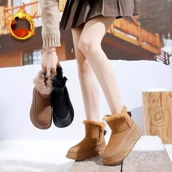 Зимняя мода женские зимние сапоги плюшевые теплые искусственная замша хлопок платформа мех короткие женские туфли 35 хаки