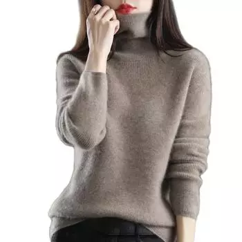 Зимняя мода женский пуловер водолазка толстый свитер свободный вязаный нижний топ M