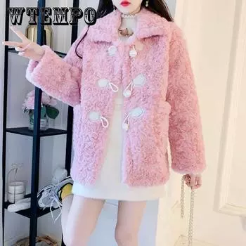Зимняя модель плюшевого пальто с кроликом, женская корейская версия, свободная пряжка из овечьей шерсти, пальто из искусственного меха в западном стиле XL