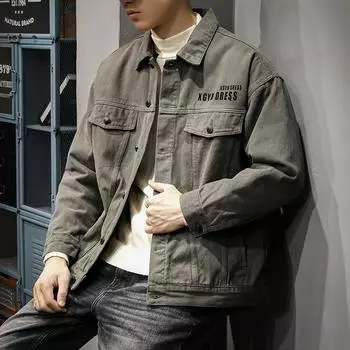 Зимняя модная брендовая мужская джинсовая куртка из плотной ткани свободного покроя, большого размера, повседневная хлопковая утолщенная куртка для инструментов S коричневый