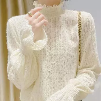 Зимняя модная флисовая рубашка со стоячим воротником, женская футболка с бархатом, кружевной топ с длинными рукавами для женщин на весну и осень S белый